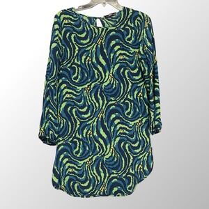 Amanda Uprichard 100% Silk Tunic Shift Dress Blue Green Swirl Print Size Small